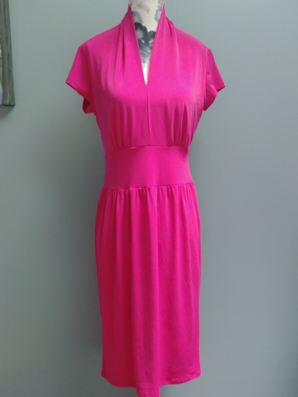 David Findlay Made in CANADA Hot Pink Pullover Dress with defined waist, NEW XS
